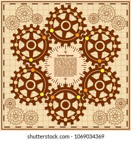 Board game with a background of gears. Vector design for app game user interface.