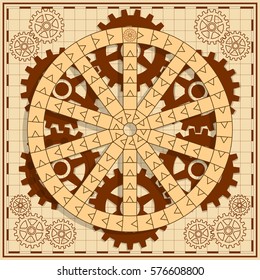 Board game with a background of gears. Vector design for app game user interface.
