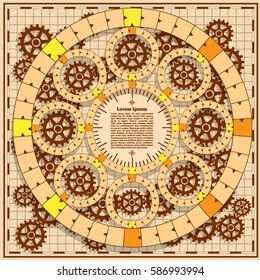 Board game with a background of gears. Vector design for app game user interface.