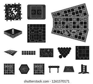 Board game black icons in set collection for design. Game and entertainment vector symbol stock web illustration.