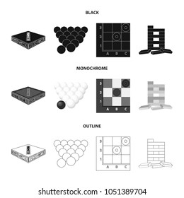 Board game black,monochrome,outline icons in set collection for design. Game and entertainment vector symbol stock web illustration.