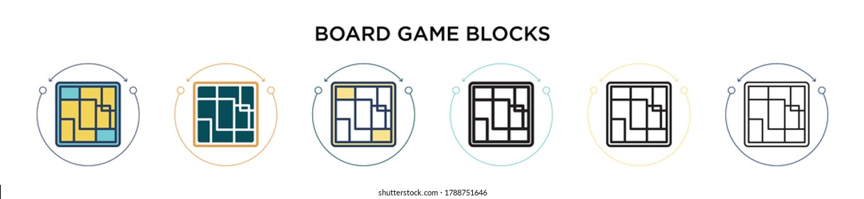 Board game blocks icon in filled, thin line, outline and stroke style. Vector illustration of two colored and black board game blocks vector icons designs can be used for mobile, ui, web