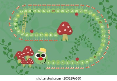 Board Game of bug centipede in forest for kids. Vector flat style illustration. Template for print.