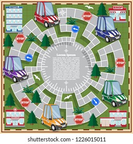Board game. Car racing. Vector illustration.