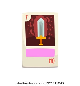 Tarjeta de juego de mesa con vector de espada mágica Ilustración en fondo blanco
