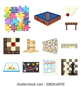 Board game cartoon icons in set collection for design. Game and entertainment vector symbol stock web illustration.