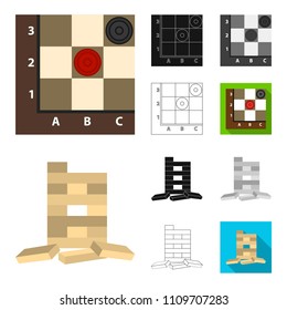 Board game cartoon,black,flat,monochrome,outline icons in set collection for design. Game and entertainment vector symbol stock web illustration.