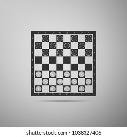Board game of checkers icon isolated on grey background. Ancient Intellectual board game. Chess board. White and black chips. Flat design. Vector Illustration