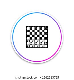 Board game of checkers icon isolated on white background. Ancient Intellectual board game. Chess board. White and black chips. Circle white button. Vector Illustration