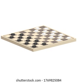 Juego de tablero de damas.Vista vectorial isométrica y 3D.