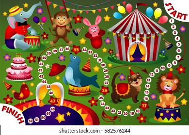 Board game for children cartoon cicus, cute animals