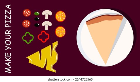 Board game for children to develop the imagination. Make your own pizza illustration for kids.