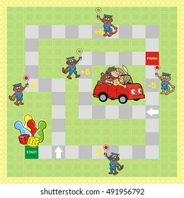 board game for children, fun, leisure activity, figures and cube, go to finish