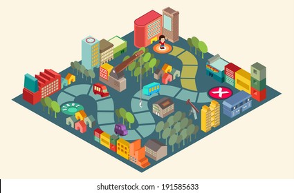 Board game  with city building  and people over path.Vector illustrator