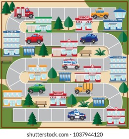 Board game. City. Side view. Vector illustration.