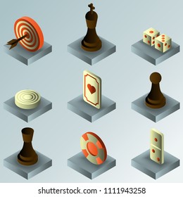 Board game color gradient isometric icons