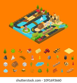 Board Game Concept and Elements Team Target 3d Isometric View Road Map on Start to Finish. Vector illustration of Boardgame Challenge