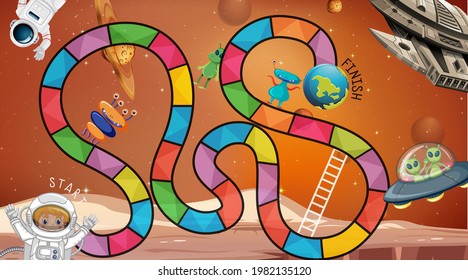 Board game with cute alien theme template illustration