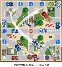 Board game of driving situations. Vector design for app game user interface.