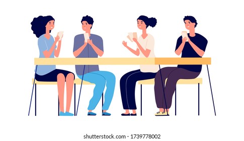 Board game evening. Friends meeting, happy players characters. Isolated teenagers or adults playing cards. Flat men women sitting table vector illustration