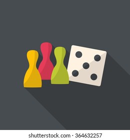 Board game figure with white dice. Ludo figures. Flat design.