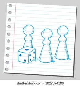 Board game figures and dice