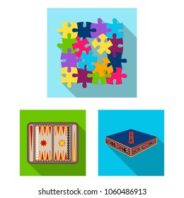 Board game flat icons in set collection for design. Game and entertainment vector symbol stock web illustration.
