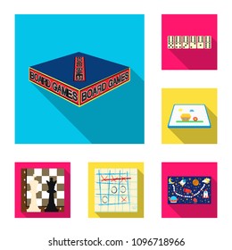 Board game flat icons in set collection for design. Game and entertainment vector symbol stock web illustration.