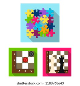 Board game flat icons in set collection for design. Game and entertainment vector symbol stock web illustration.