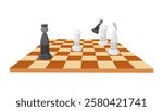 Board game, flat isometric view. Isolated colored icon of chessboard. Cartoon family table game for adults and kids for leisure and recreation. Vector illustration.