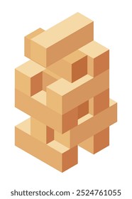 Brettspiel, flache isometrische Ansicht. Einzeln farbiges Symbol von Jenga. Cartoon Familie Tischspiel für Erwachsene und Kinder für Freizeit und Erholung. Vektorgrafik.