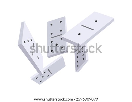 Board game, flat isometric view. Isolated colored icon of domino. Cartoon family table game for adults and kids for leisure and recreation. Vector illustration