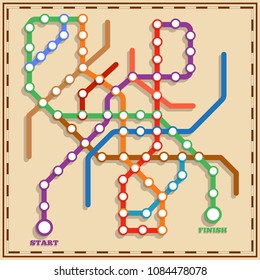 Board game in the form of a subway scheme. View from above. Vector illustration.