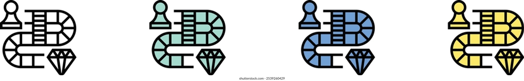 board game icon. Outline, Green, Blue and Yellow Style Design Isolated On White Background