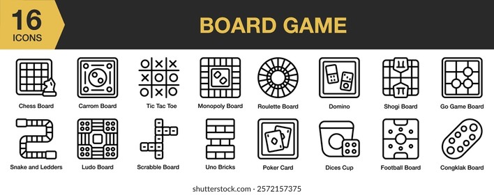 Board Game icon set. Includes game, board, board game, play, leisure, and More. Outline icons vector collection.