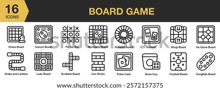 Board Game icon set. Includes game, board, board game, play, leisure, and More. Outline icons vector collection.