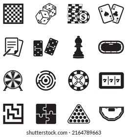 Board Game Icons. Black Flat Design. Vector Illustration.