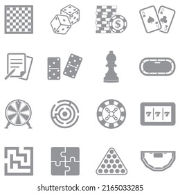 Board Game Icons. Gray Flat Design. Vector Illustration.