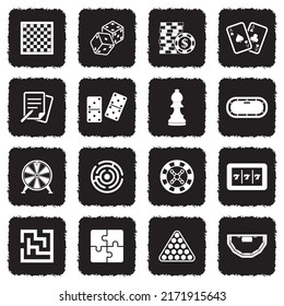 Board Game Icons. Grunge Black Flat Design. Vector Illustration.