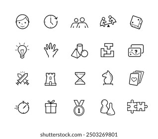 Board game icons set. The outline icons are well scalable and editable. Contrasting elements are good for different backgrounds. EPS10.	