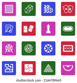 Board Game Icons. White Flat Collection In Square. Vector Illustration.