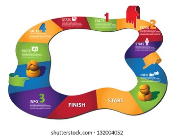 Board Game Infographic with businesspeople playing pieces.  EPS 8 vector, grouped for easy editing. No open shapes or paths.