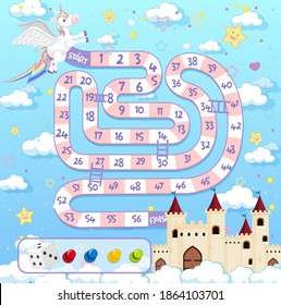 Board Game for kids in unicorn pastel color style template illustration