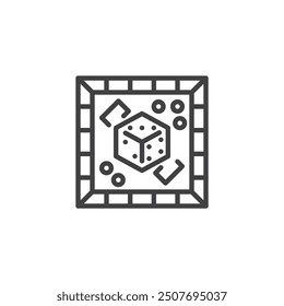 Board Game line icon. linear style sign for mobile concept and web design. Board game with dice outline vector icon. Symbol, logo illustration. Vector graphics
