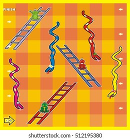 board game for little children, snakes and frogs, fun, entertainment activity, vector illustration