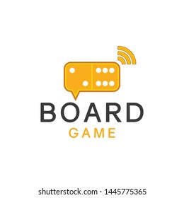 Board game logo design template with combination of domino, speech bubble, and wireless symbol.