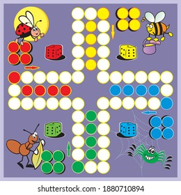 board game, ludo, insect, humorous vector illustration