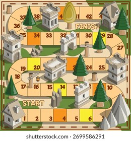 Board game of the medieval theme. Isometric. Vector illustration.