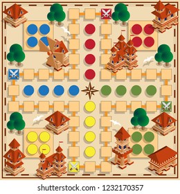 Board game of the medieval theme. Vector design for app game user interface.