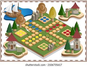 Board game of the medieval theme. Vector illustration.